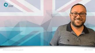 Ash Taylor over a UK Flag Background